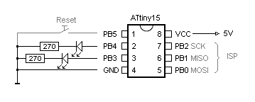 Schaltbild ATTiny15 LED-Fading